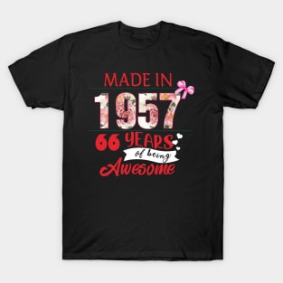 Flower Made In 1957 66 Years Of Being Awesome T-Shirt